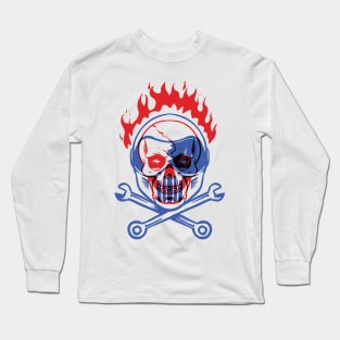 Skull Biker Fire/ Flame Long Sleeve T-Shirt